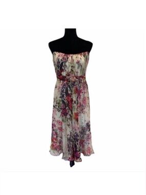 Theia NWOT silk floral whimsical strapless feminine formal party dress size 8